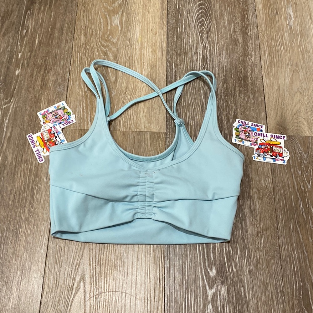 tillys aqua womens ruched front sports bra!!